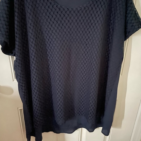 Cristopher and Banks Plus 3X Navy Crochet Lace Front Blouse - Picture 2 of 5